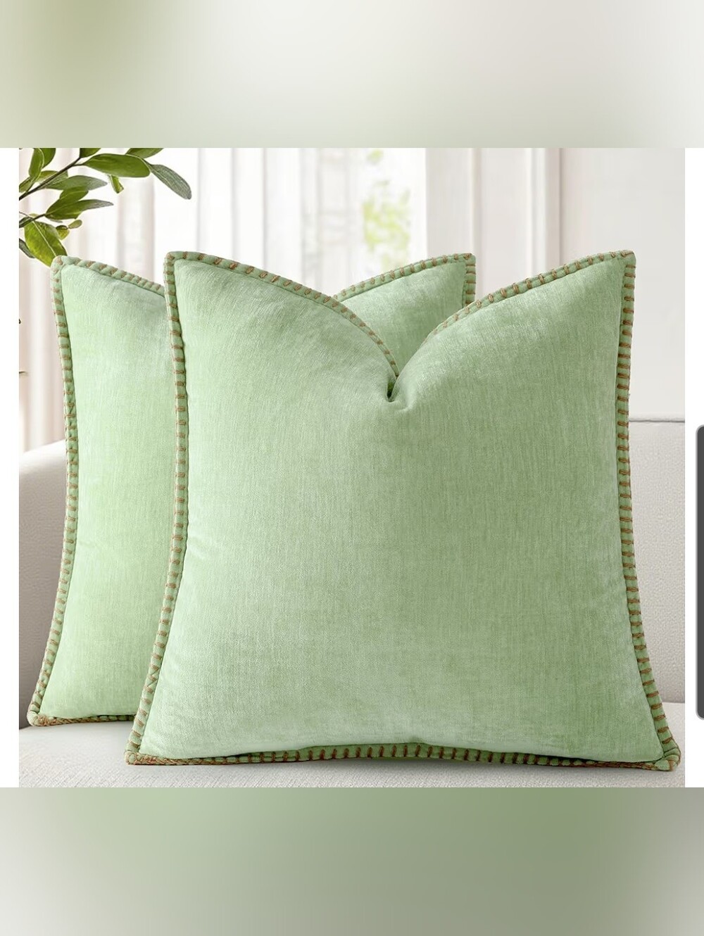 Sage Green Decorative Throw Pillow Covers Set Of 2 - DecorUhome 16 X 16